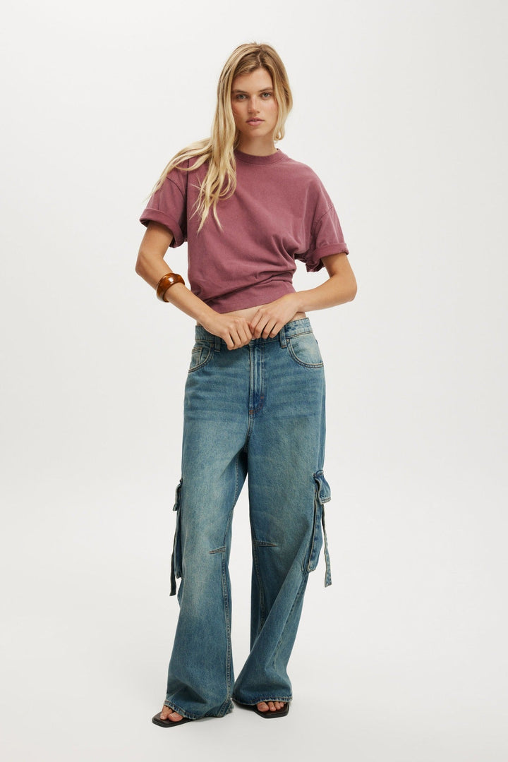 Damen lässige Cargo-Jeans im weiten Schnitt mit praktischen Taschen Drune