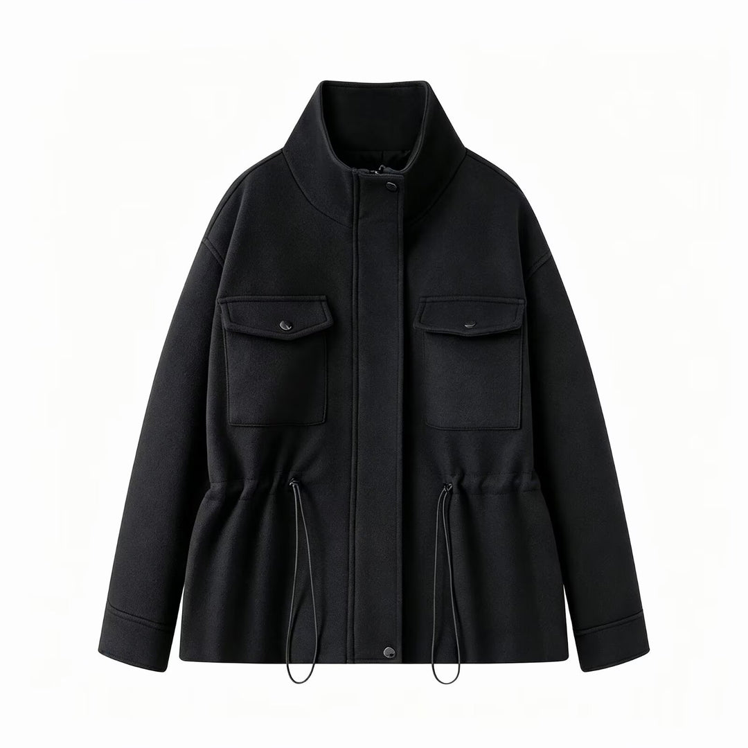 Damen Wollmix-Fieldjacke mit Stehkragen, aufgesetzten Brusttaschen und Kordelzug-Taille Drune