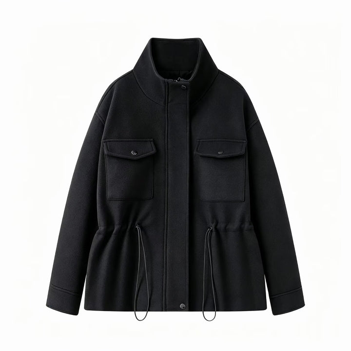 Damen Wollmix-Fieldjacke mit Stehkragen, aufgesetzten Brusttaschen und Kordelzug-Taille Drune