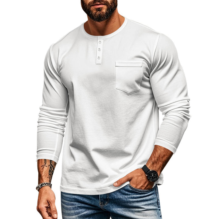 Herren nan schlankes Langarm-Buttonshirt mit kurzer Knopfleiste und Brusttasche Drune