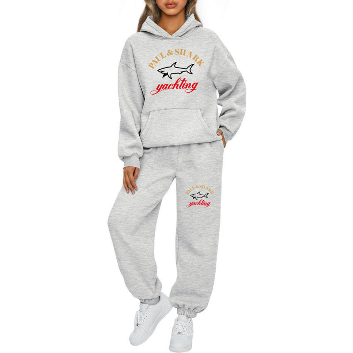 Damen nan oversized Hoodie und Jogginghose Set mit Kapuze Kängurutasche und gerippten Bündchen Drune