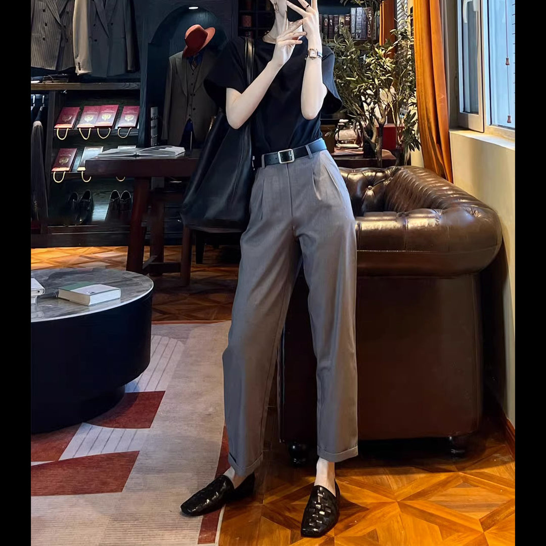 Damen weite Stoffhose mit eleganten Falten Drune