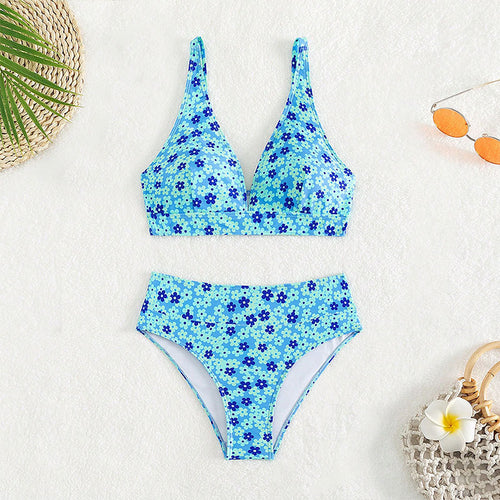 Damen Hochgeschnittener Bikini mit floralem Muster Drune