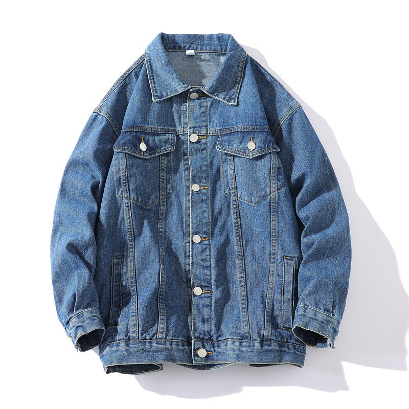 Unisex Oversize-Jeansjacke aus robustem Denim mit Druckknopfleiste Drune
