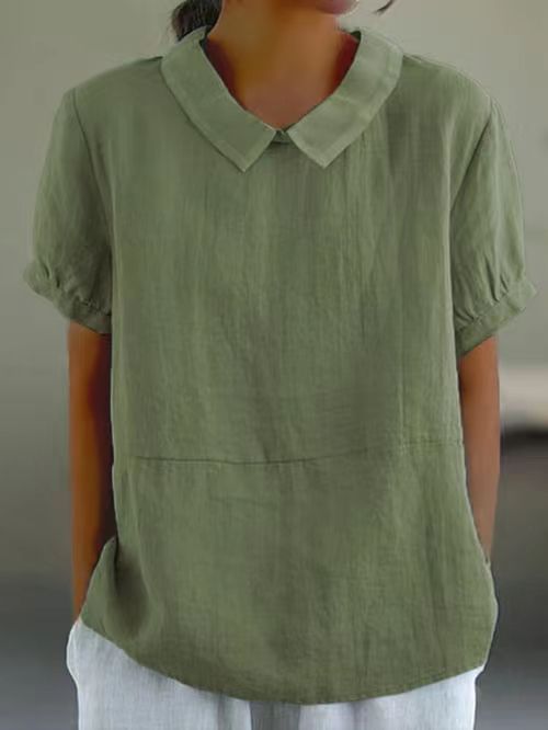 Damen Bio-Leinen Bluse mit Kragen Drune