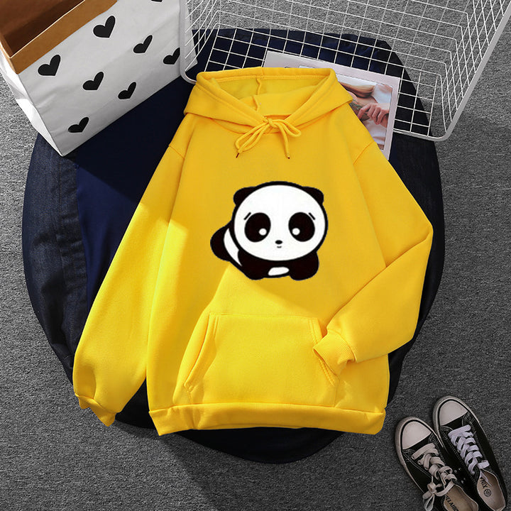 Damen nan kuscheliger Oversize-Kapuzenpullover im Streetwear-Cut mit Kängurutasche und niedlicher Panda-Motivstickerei Drune