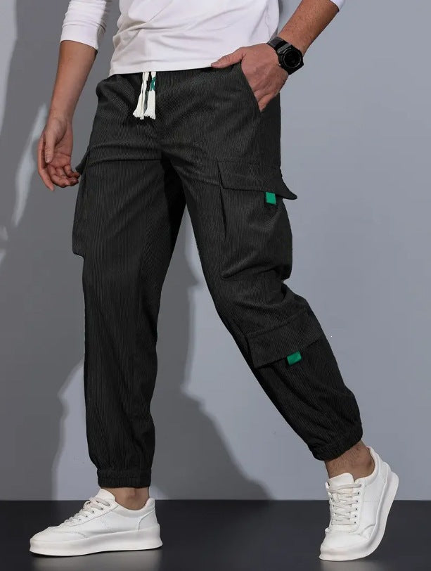 Herren Cord-Cargo-Jogginghose mit Tunnelzug und multifunktionalen Klapp- & Reißverschlusstaschen Drune
