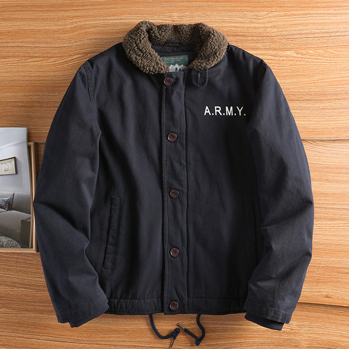 Herren nan militärisch inspirierte Canvasjacke mit Teddykragen, isolierender Innenlage und Kordelzug Drune