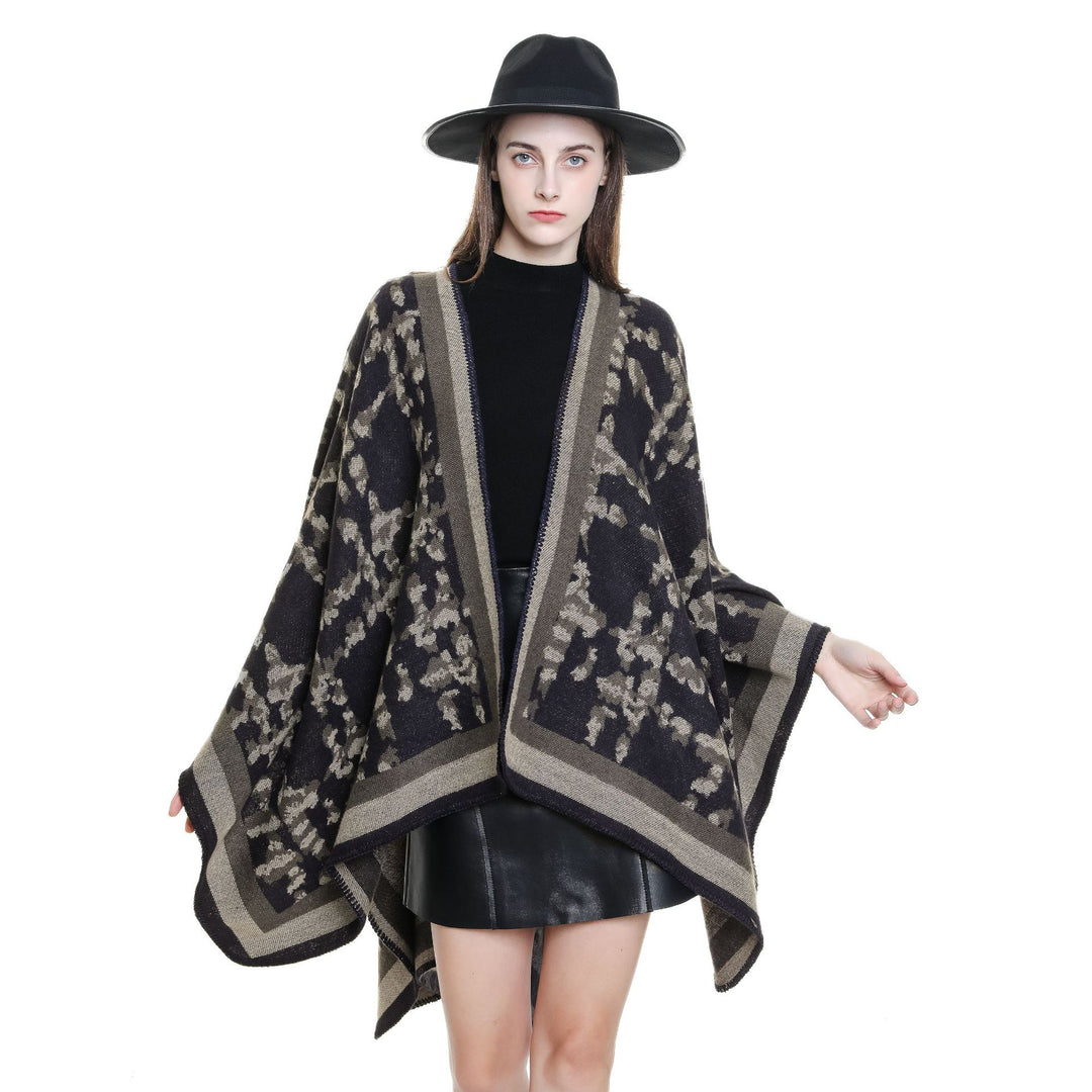 Damen Wollmix-Umhang mit jacquardgewebtem Aquarelldruck und offener Kimono-Silhouette Drune