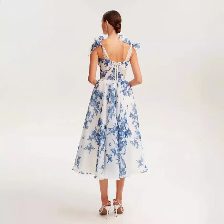 Damen Midikleid mit floralem Spitzenoberteil und zarten Rüschendetails Drune