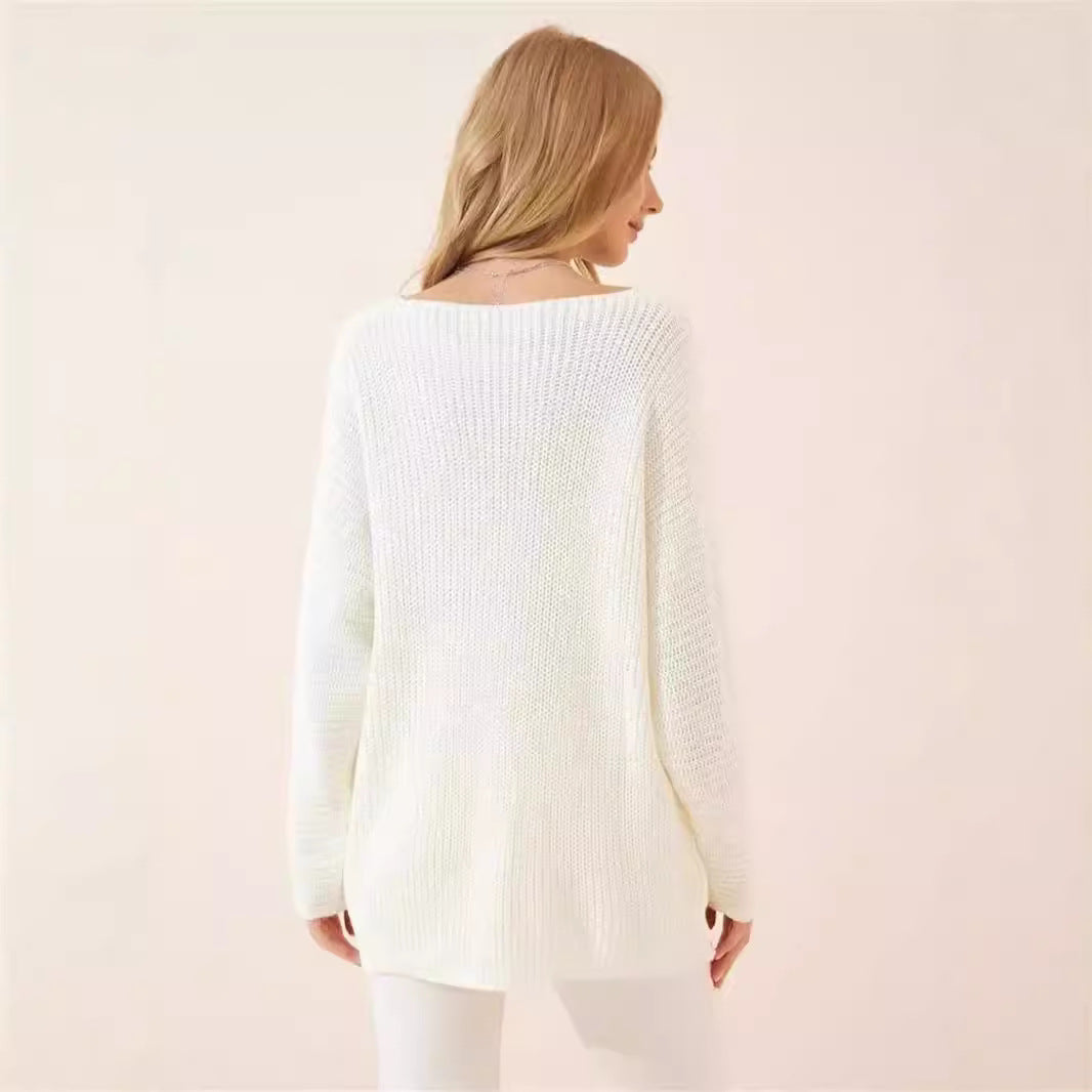 Damen lässiger V-Ausschnitt Pullover mit strukturiertem Strickmuster Drune