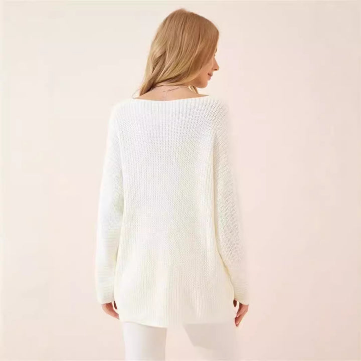 Damen lässiger Strickpullover mit modernem V-Ausschnitt Drune