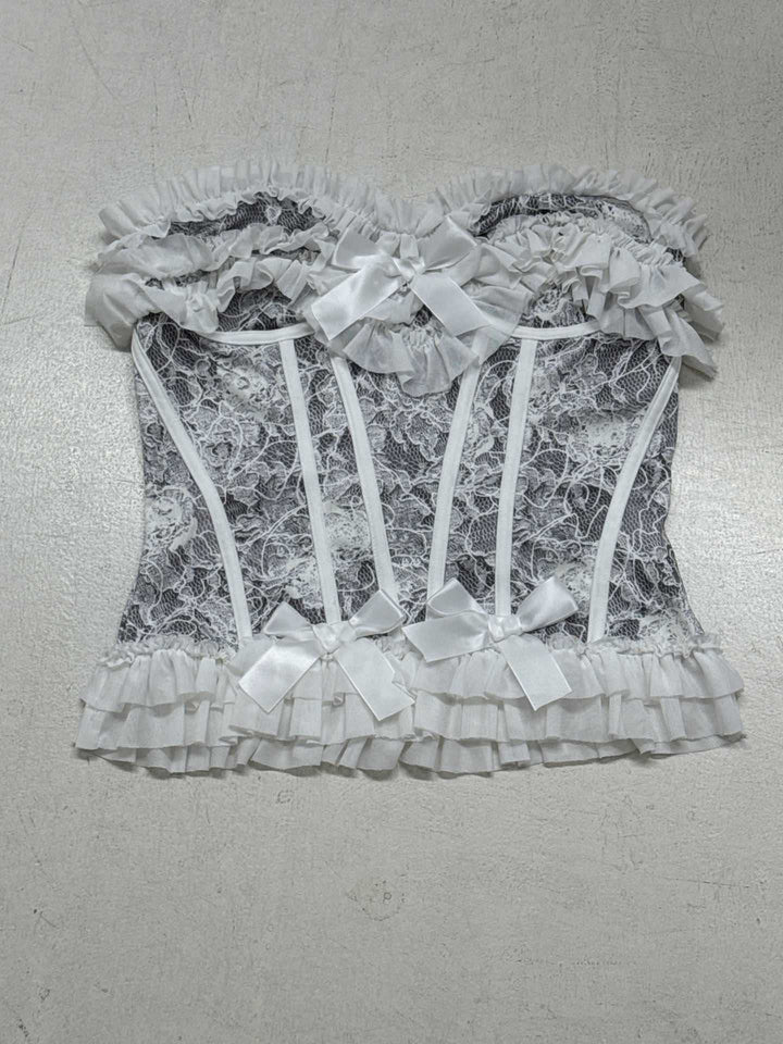 Damen Spitzen-Bustier mit Rüschendetails Drune