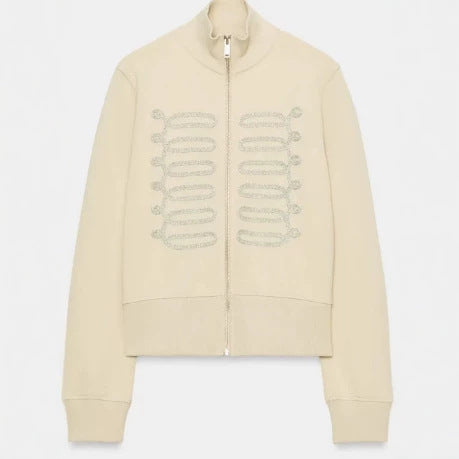 Damen Cropped‑Sweatjacke mit Stehkragen und dekorativem Kordelbesatz Drune