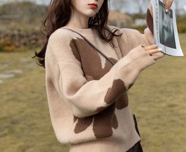 Damen Pullover mit floralem Strickmuster und bequemen Oversized-Schnitt Drune