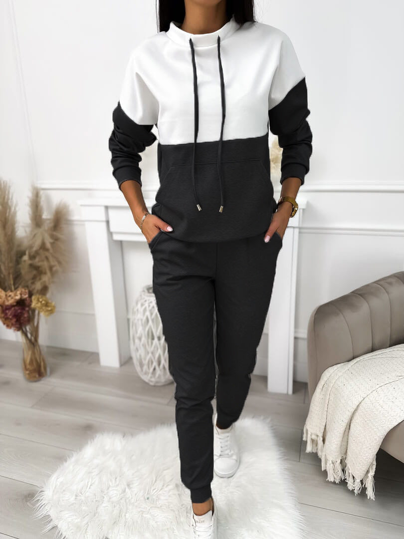 Damen Zweiteiliges Loungewear‑Set mit Stehkragen, Kängurutasche und schmaler Jogginghose Drune
