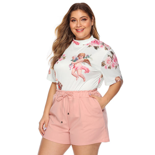 Damen lässiges Oberteil mit einzigartigem Engel-Druck und bequemen Shorts Drune