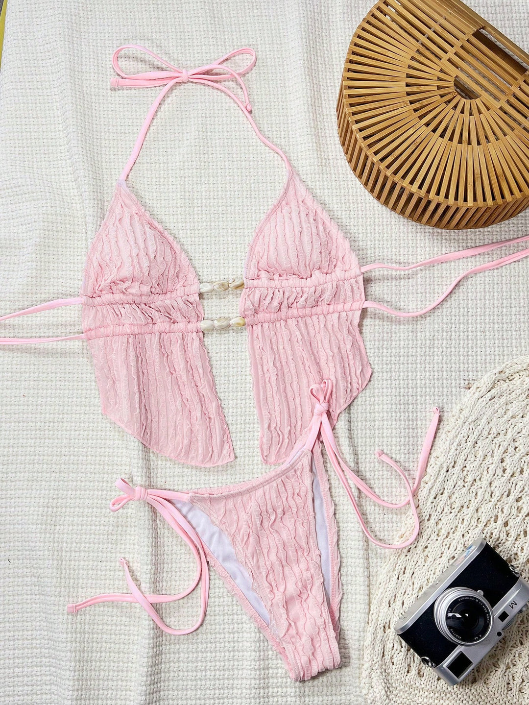 Damen Bikini-Set mit modischem Rüschendesign und verstellbaren Bindebändern Drune