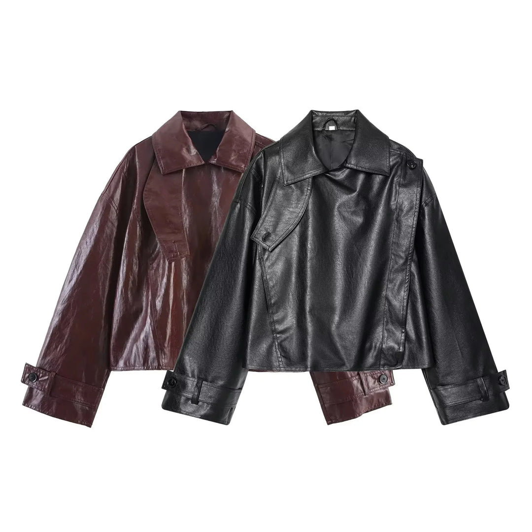 Damen nan cropped Trenchjacke im Oversize-Look aus veganem Lederimitat Drune