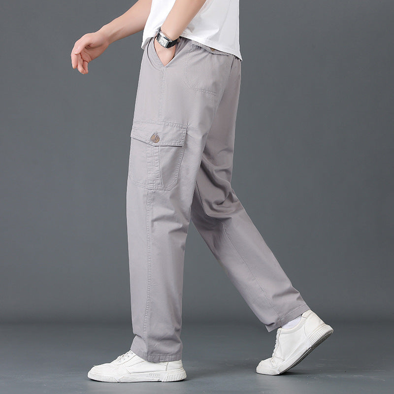 Herren Weite Cargo-Hose mit elastischem Bund, aufgesetzten Klappentaschen & geradem Bein Drune