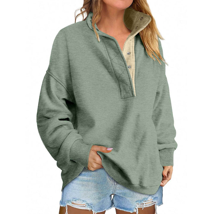 Damen Oversize-Henley-Sweatshirt mit Stehkragen und Druckknopfleiste Drune
