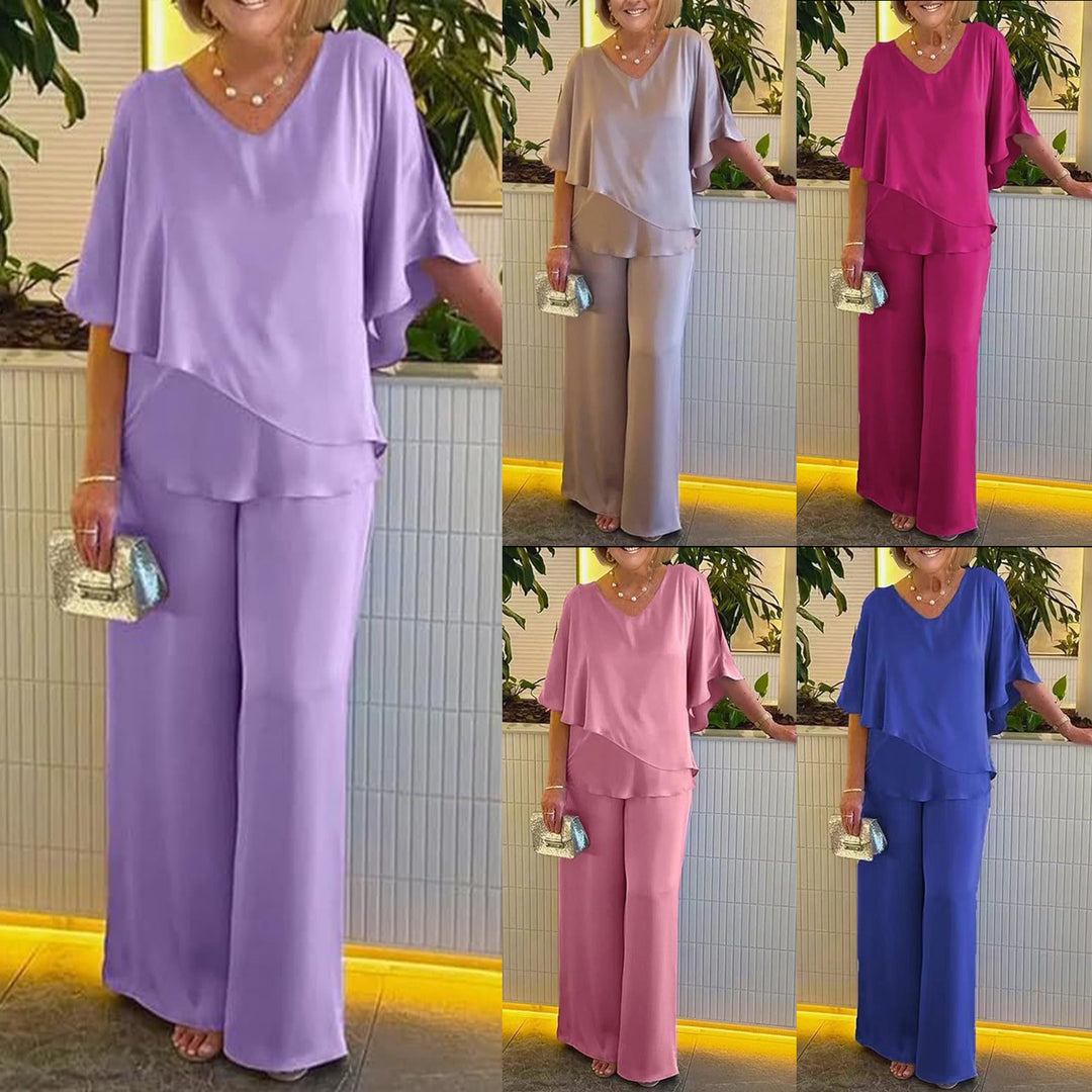 Damen elegante Kombination aus fließendem Oberteil und weitem Hosendesign Drune