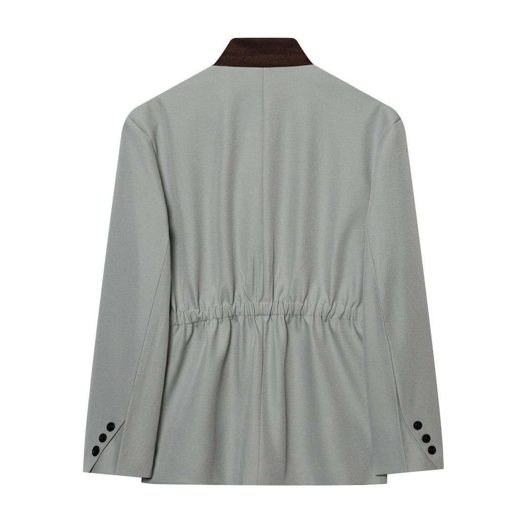 Damen Kurzblazer im minimalistischen Clean‑Look mit Stehkragen und verdeckter Knopfleiste Drune