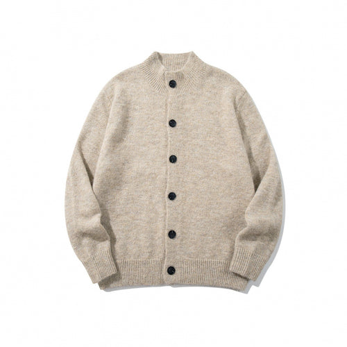 Unisex Boxy-Mohair‑Mix‑Cardigan mit halbhohem Kragen und durchgehender Knopfleiste Drune