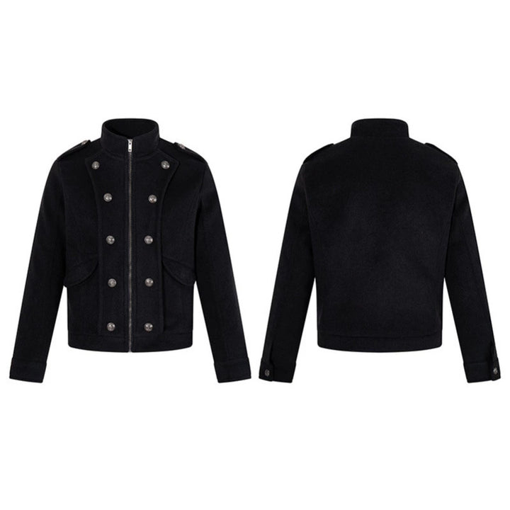 Herren kurze militärisch inspirierte Wolljacke mit Stehkragen & doppelreihigen Zierknöpfen Drune