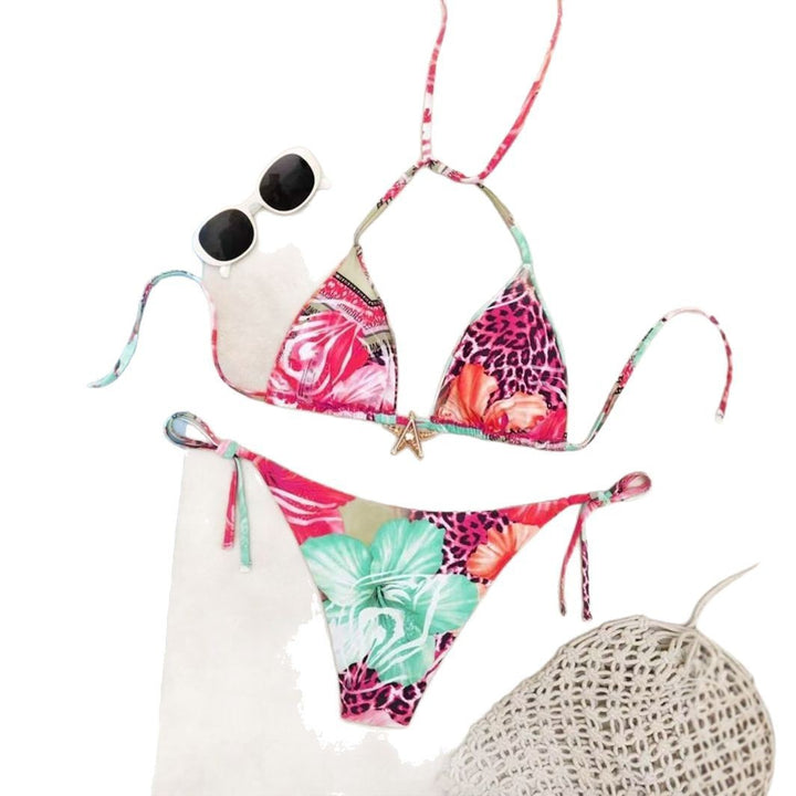 Damen Triangel-Bikini mit floralem Design und verstellbaren Bändern Drune