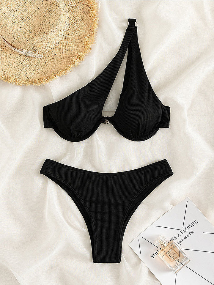 Damen Designer-Bikini mit asymmetrischen Trägern und voluminösen Rüschen Drune