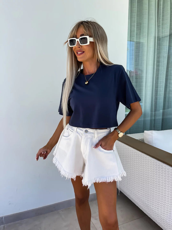 Damen Cropped T-Shirt im auffälligen Leopardenmuster