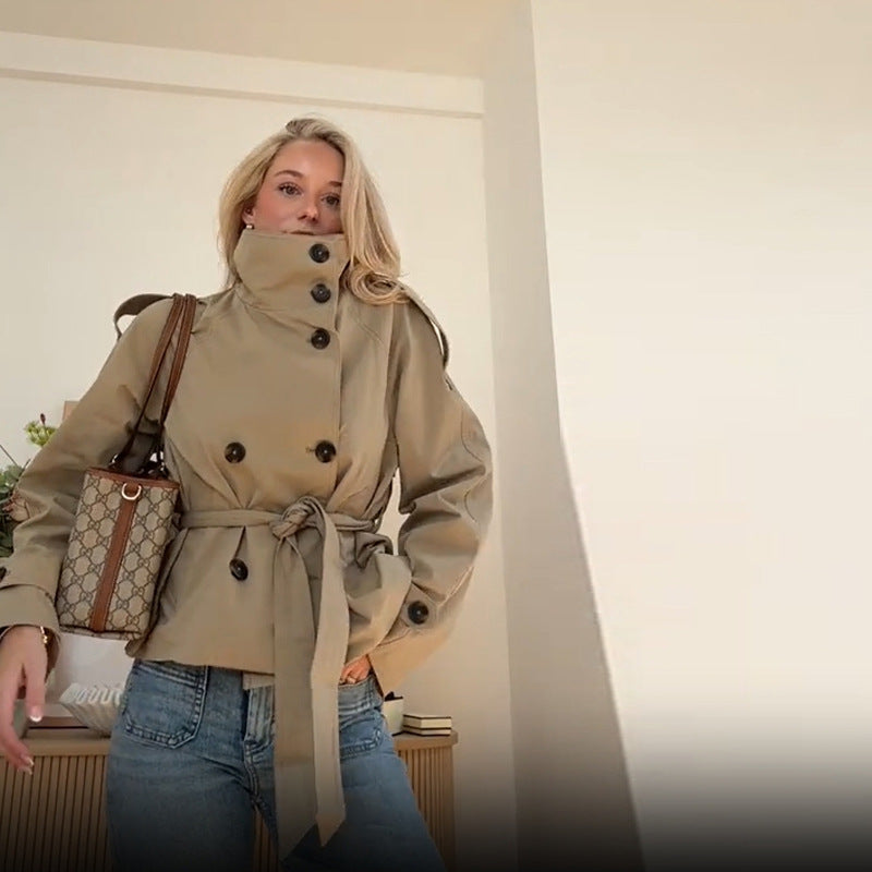 Damen modische Trenchjacke mit Bindegürtel und taillierter Passform Drune