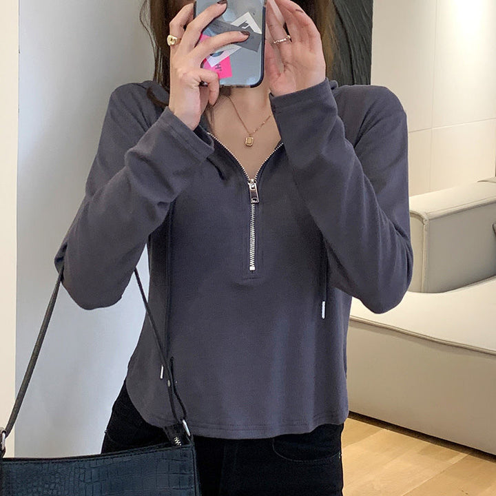 Damen Sportliches Hoodie-Oberteil mit kurzer Reißverschlussgestaltung Drune