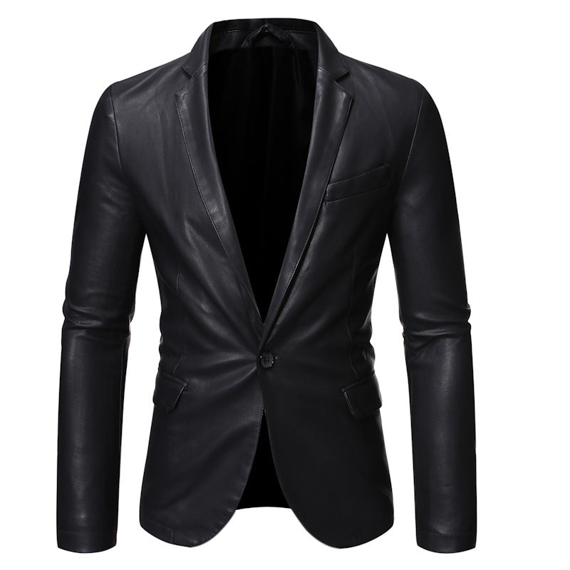 Herren Lederblazer im figurnahen Schnitt mit Umlegekragen und Pattentaschen Drune