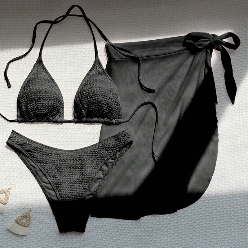 Damen Bikini-Set mit geflochtenem Oberteil und seitlichem Wickelrock Drune