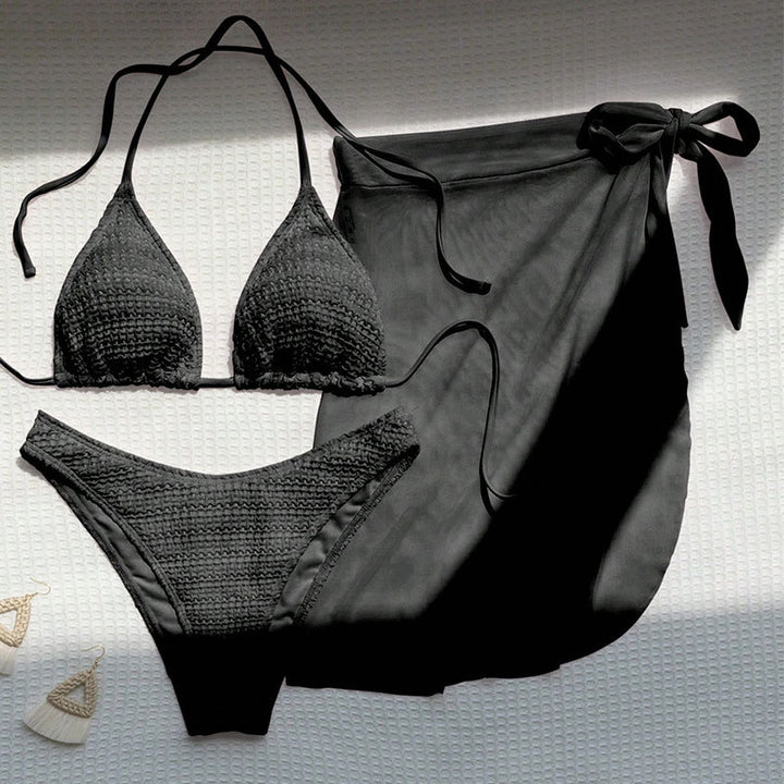 Damen Bikini-Set mit geflochtenem Oberteil und seitlichem Wickelrock Drune