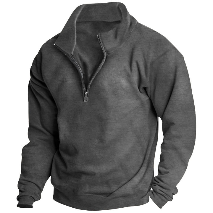 Herren nan hochschließendes Halbzip-Sweatshirt mit Stehkragen, relaxed Oversize und gerippten Bündchen Drune