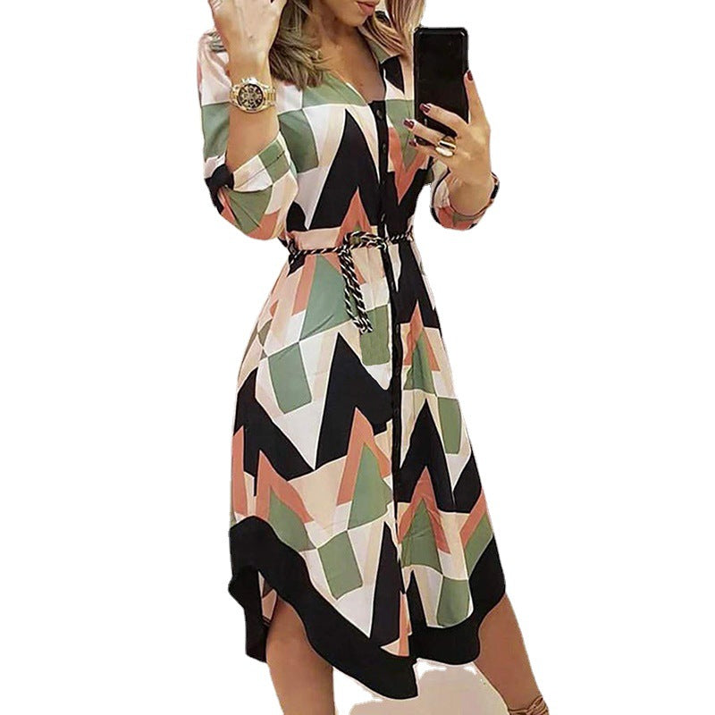 Damen Maxikleid mit modernem geometrischen Muster und eleganter Taillierung Drune