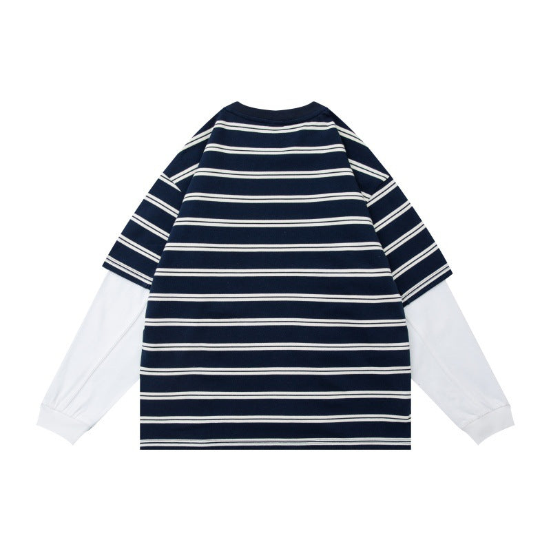 Unisex Lagenlook-Langarmshirt mit gestreiftem Oversize-Oberteil und eingesetzten Innärmeln Drune