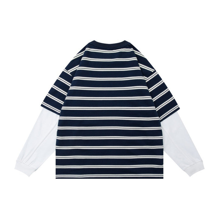 Unisex Lagenlook-Langarmshirt mit gestreiftem Oversize-Oberteil und eingesetzten Innärmeln Drune