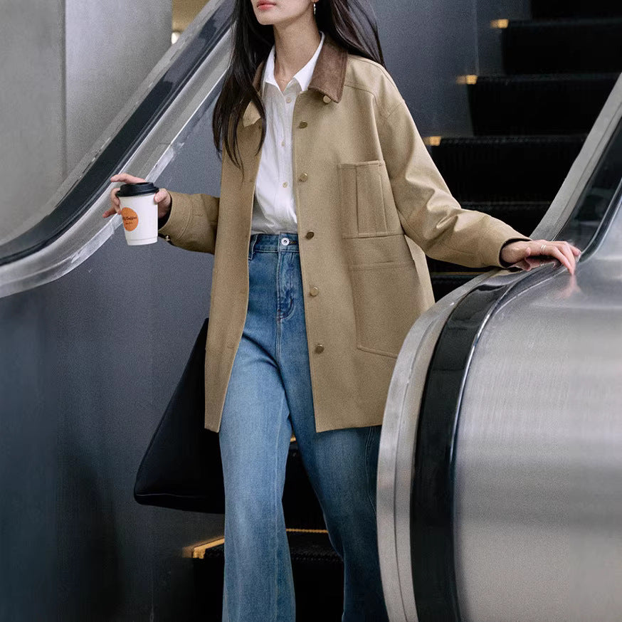 Damen Stylische Oversized-Jacke mit hohem Kragen Drune