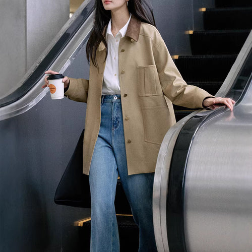 Damen Stylische Oversized-Jacke mit hohem Kragen Drune