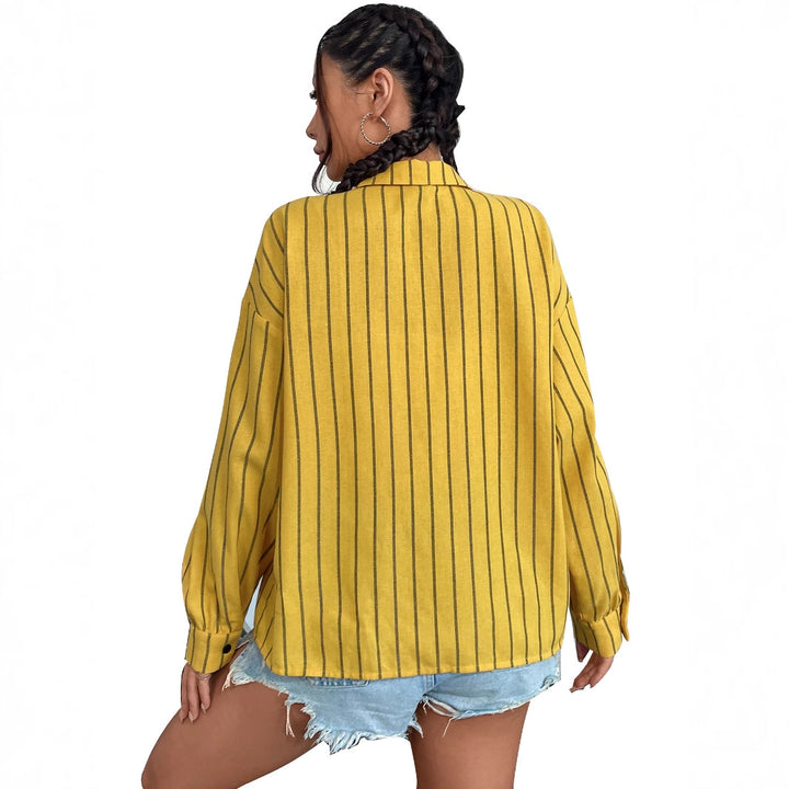 Damen gestreifte Hemdbluse mit leichtem Stoff und bequemen Schnitt Drune