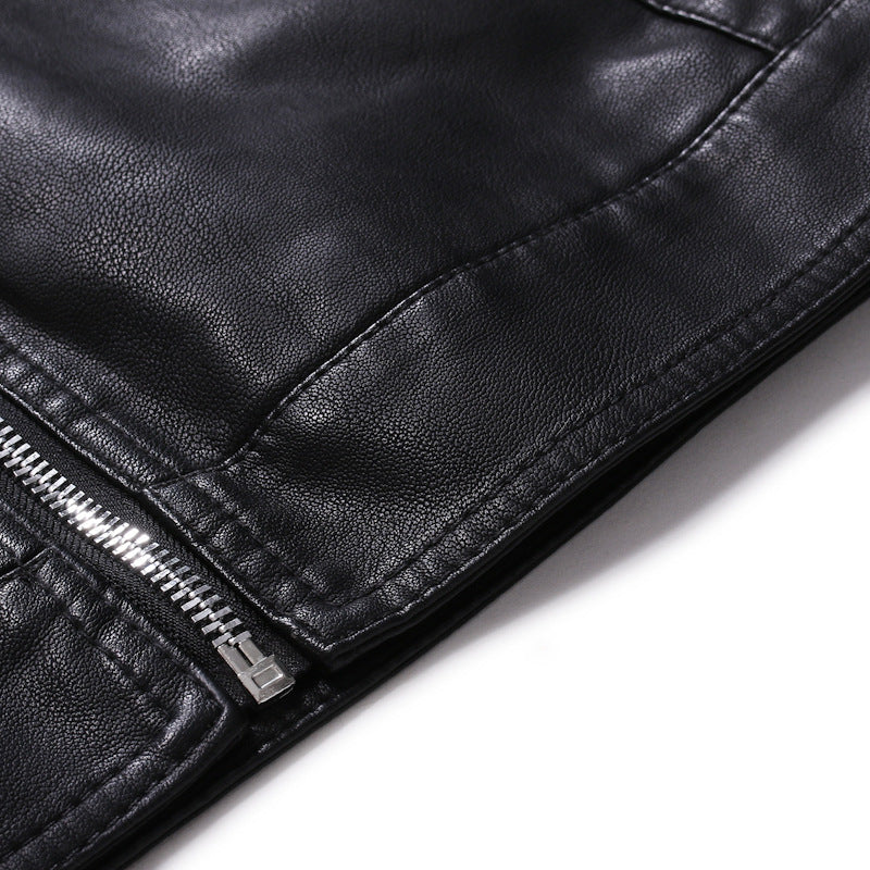 Herren Slim‑Fit Pilotblouson aus weichem Kunstleder mit Druckknopf‑Stehkragen Drune
