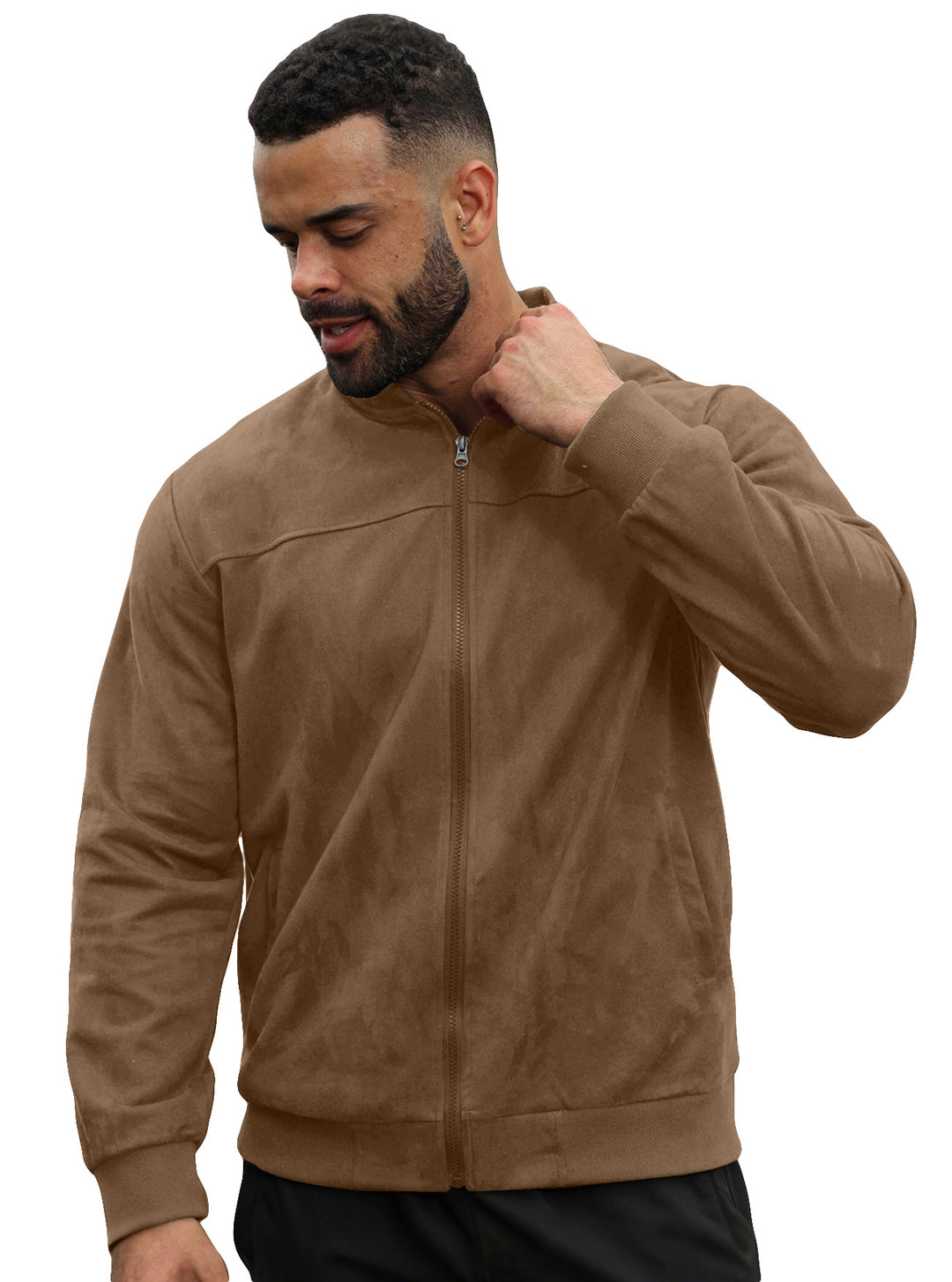 Herren Velours-Trainingsjacke mit Reißverschluss und Stehkragen Drune
