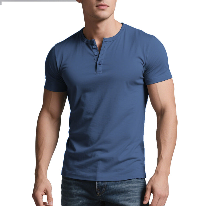 Herren nan kurzes Henley-Shirt mit dezenter Knopfleiste und figurbetontem Schnitt Drune