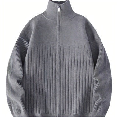 Herren Halbzip-Strickpullover mit hohem Stehkragen und breitem Rippenmuster Drune