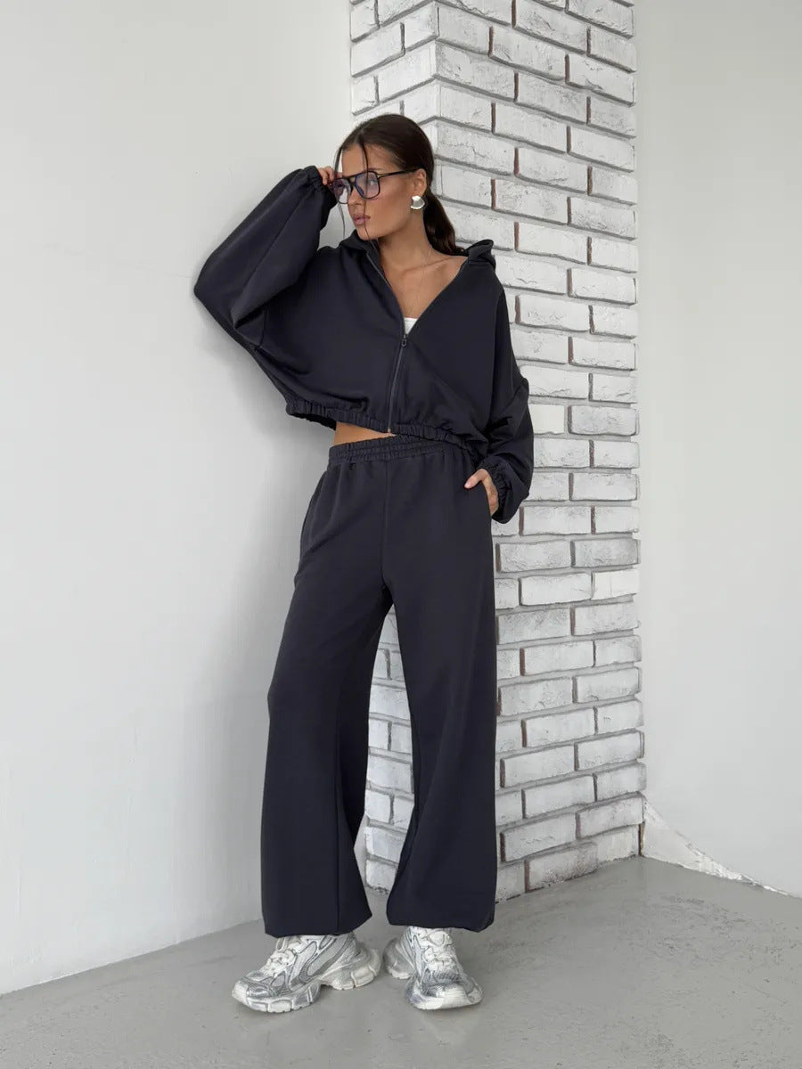 Damen lässiger Kapuzen-Sweater mit voluminösen Ärmeln und bequemen Jogginghosen Drune