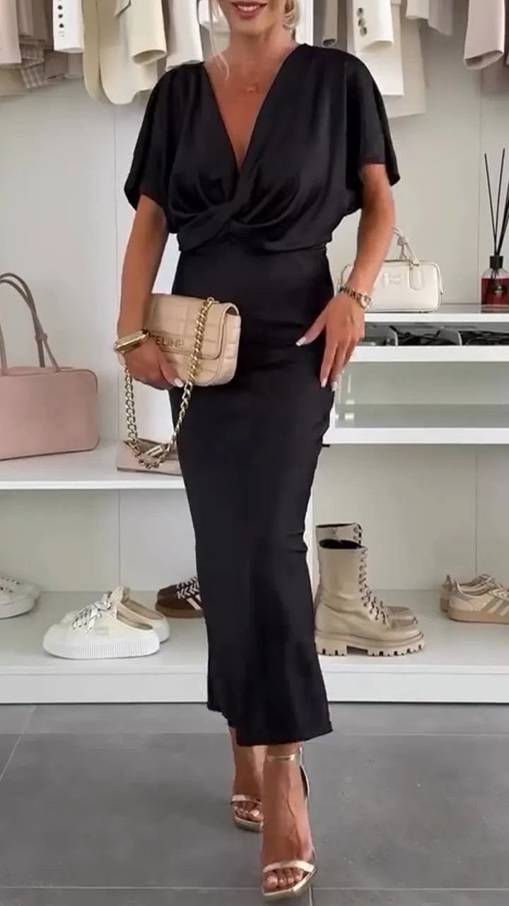 Damen Elegantes Wickelkleid aus satinierter Baumwolle Drune